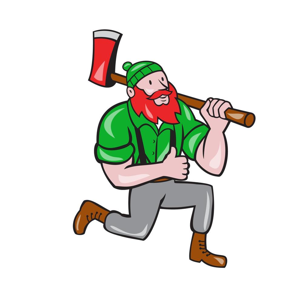 Paul Bunyan LumberJack Axe Kneeling Cartoon vector