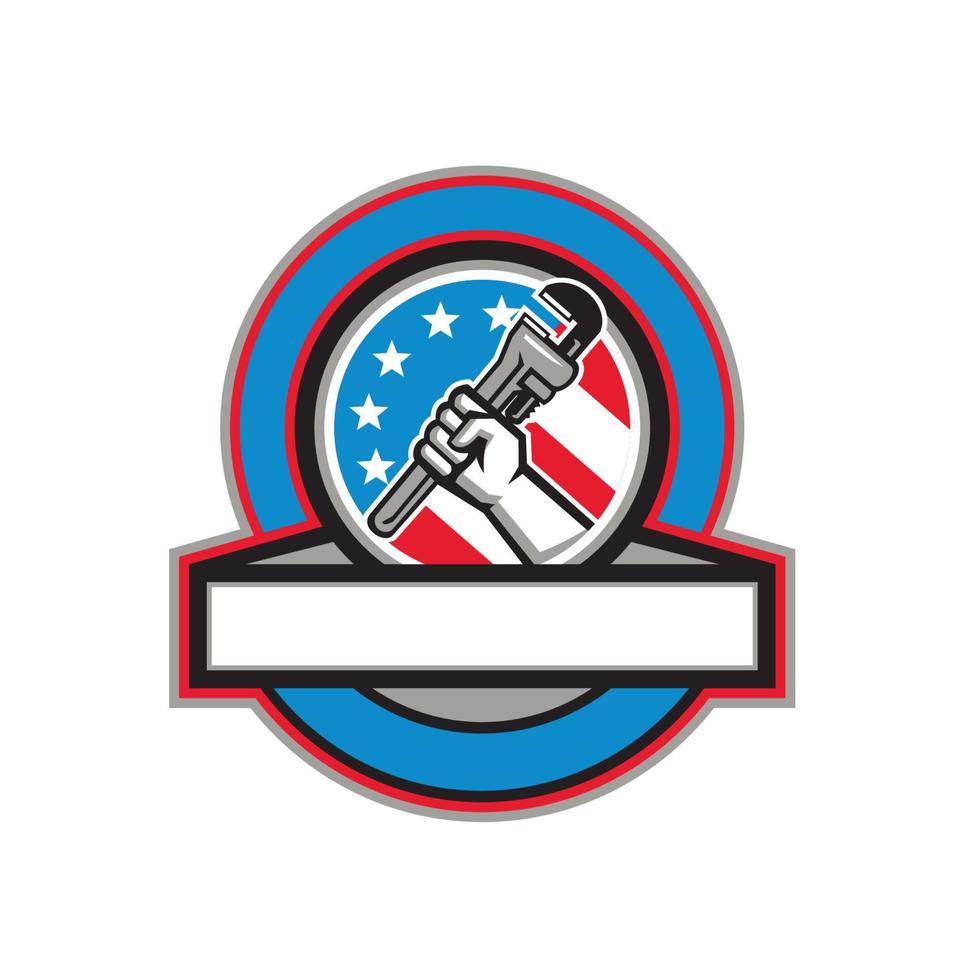Plumber Hand Pipe Wrench USA Flag Circle vector