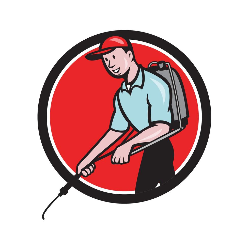 Pest Control Exterminator Spraying Circle Cartoon vector