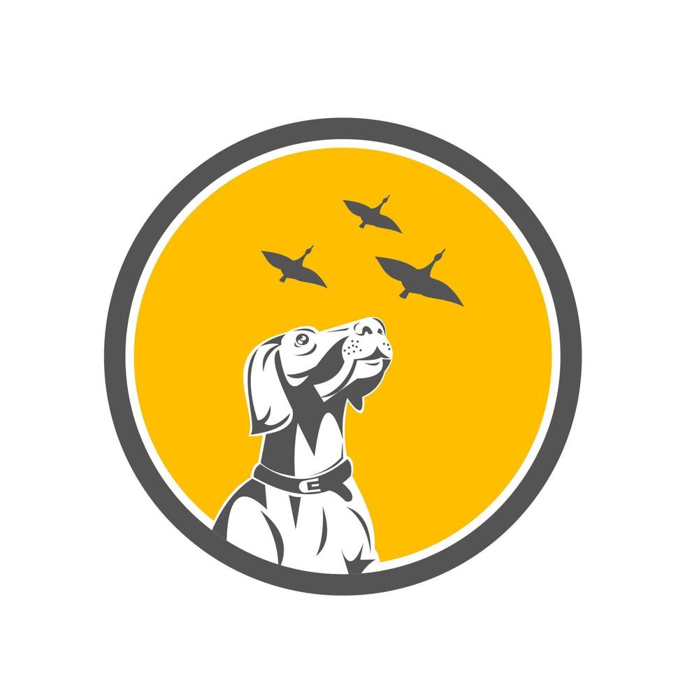 English Pointer Dog Looking at Geese Circle Retro vector