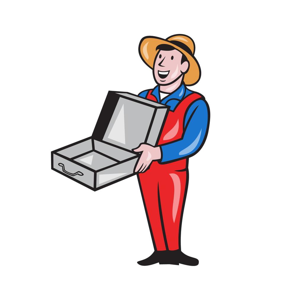 Man Holding Empty Open Suitcase Cartoon vector