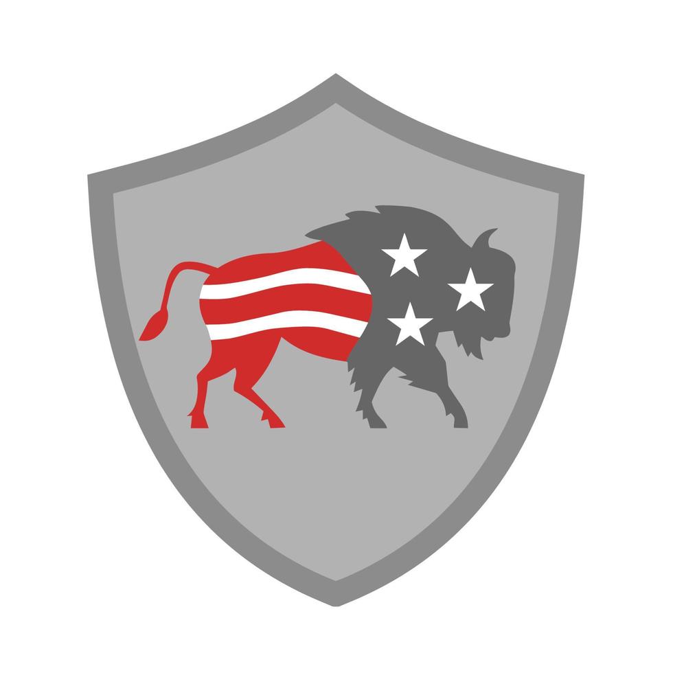 bisonte norteamericano estados unidos bandera escudo retro vector