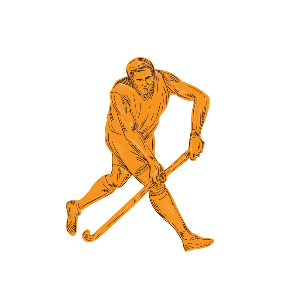 Field Hockey Player Running With Stick Drawing vector