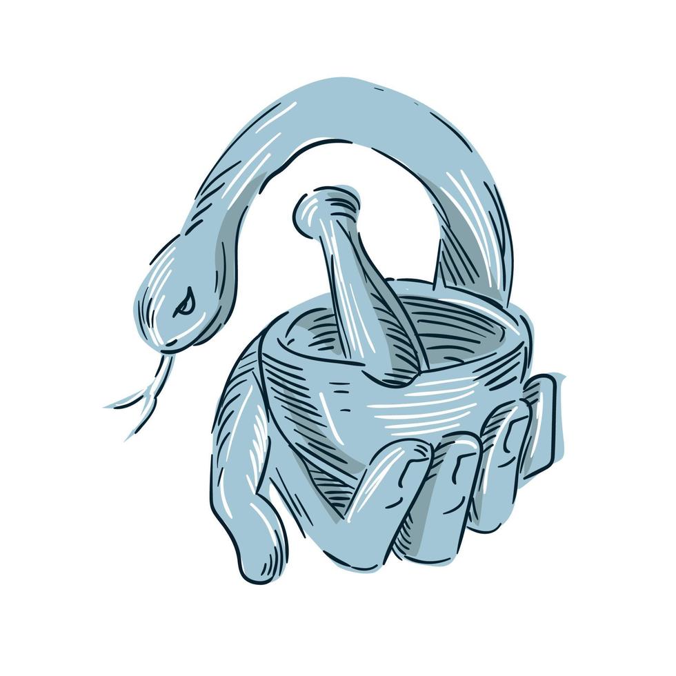 Hand Holding Mortar and Pestle Drawing vector