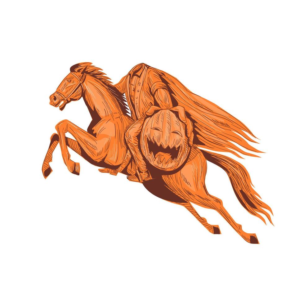 Headless Horseman Pumpkin Head Drawing vector