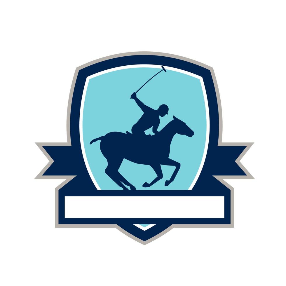 Polo Player Riding Horse Crest Retro vector