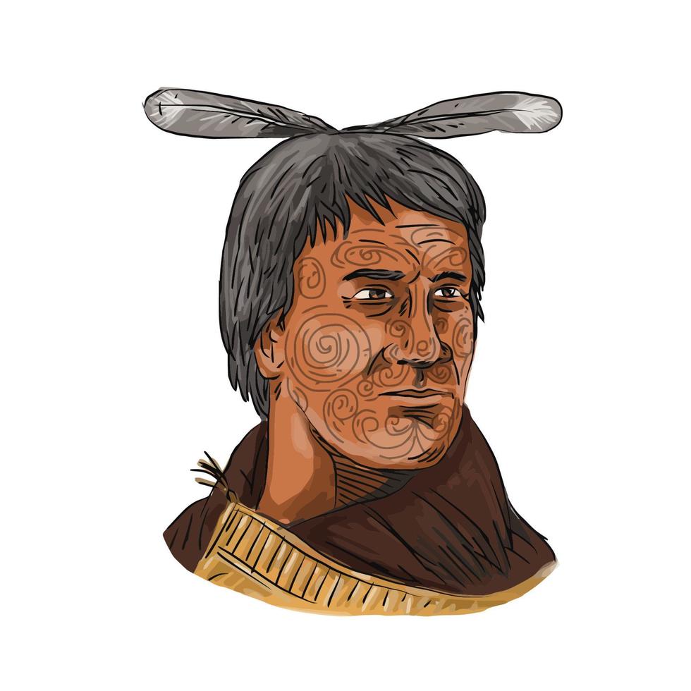 Maori Chief Warrior Bust Watercolor vector