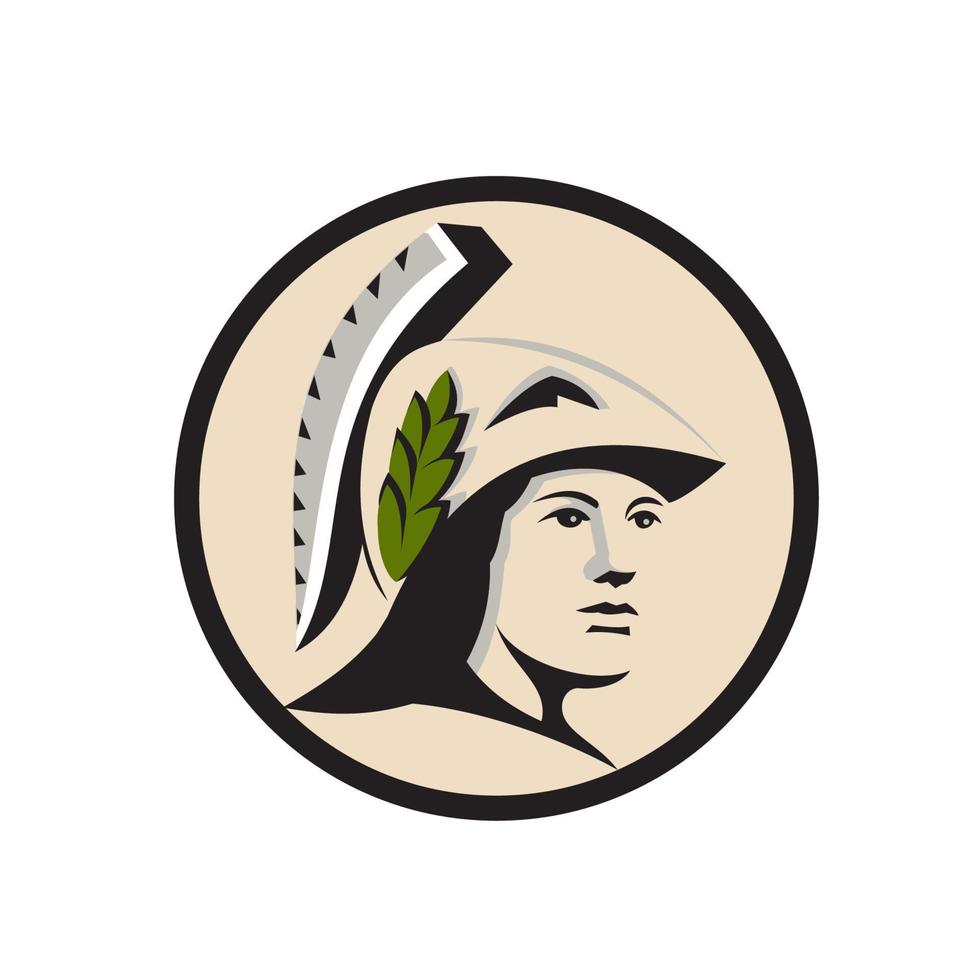 Minerva Head Looking Side Circle Retro vector