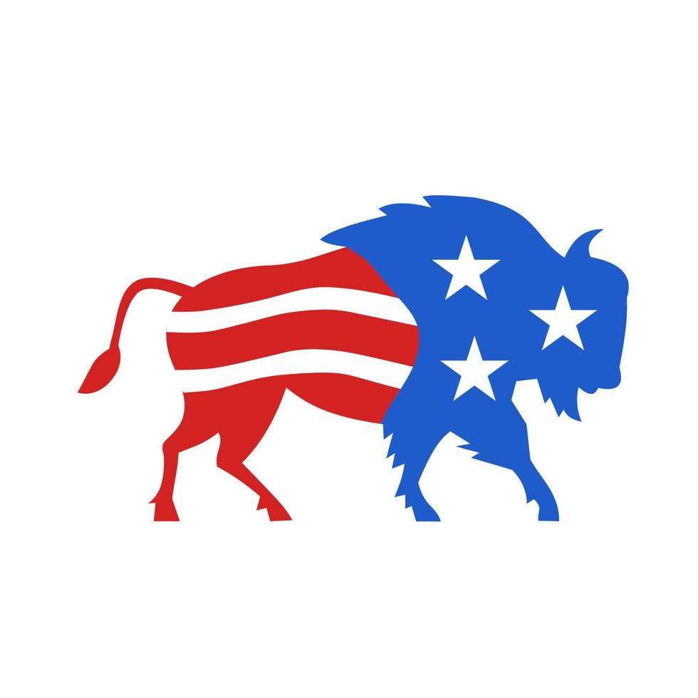 North American Bison USA Flag Retro vector