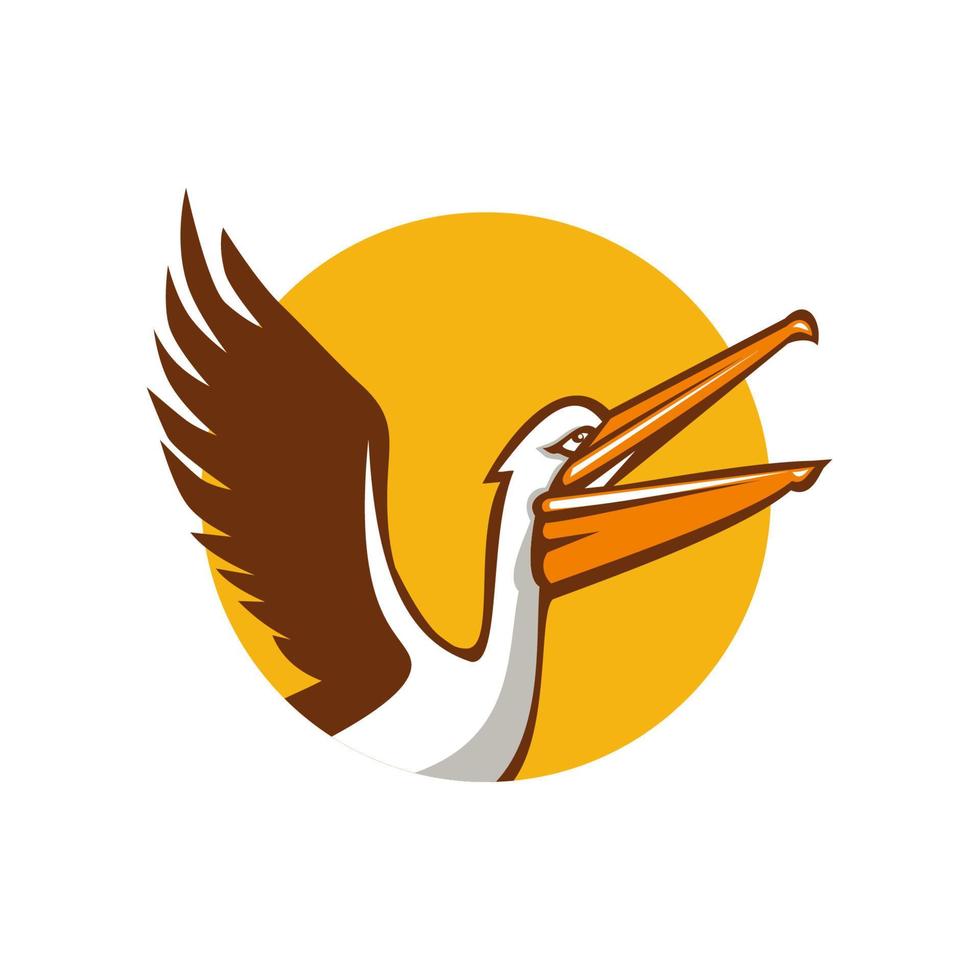 Pelican Flying Up Circle Retro vector