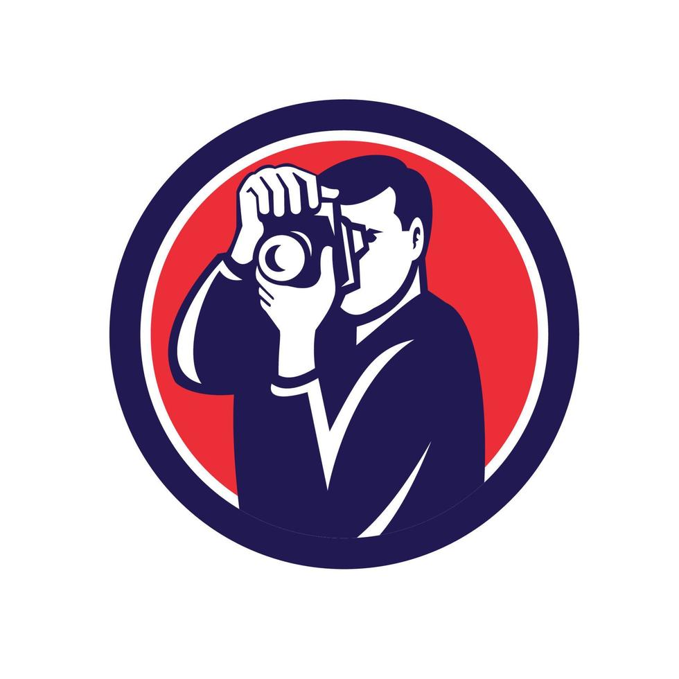 Photographer Shooting DSLR Camera Retro vector