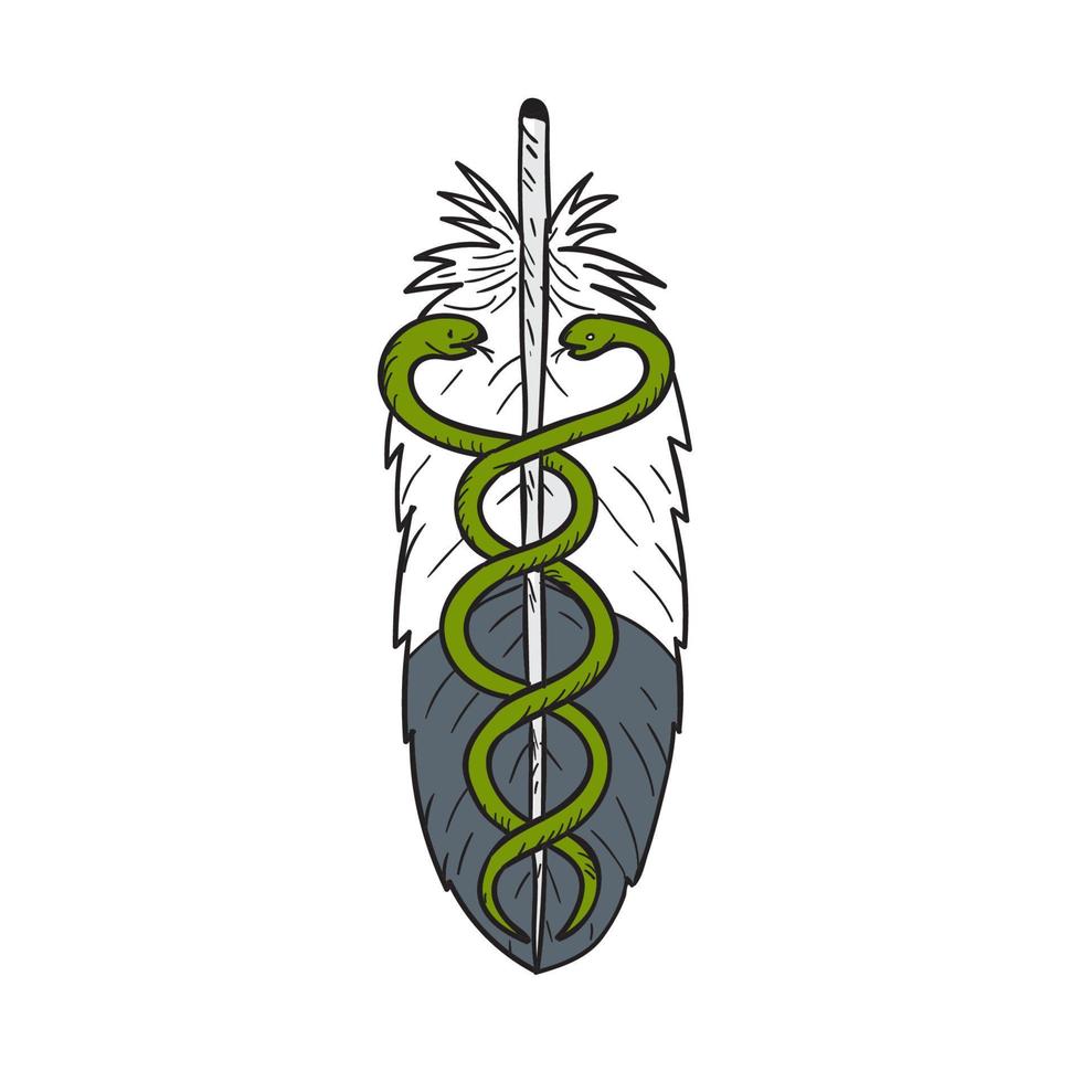 dibujo de pluma de águila serpiente médica vector