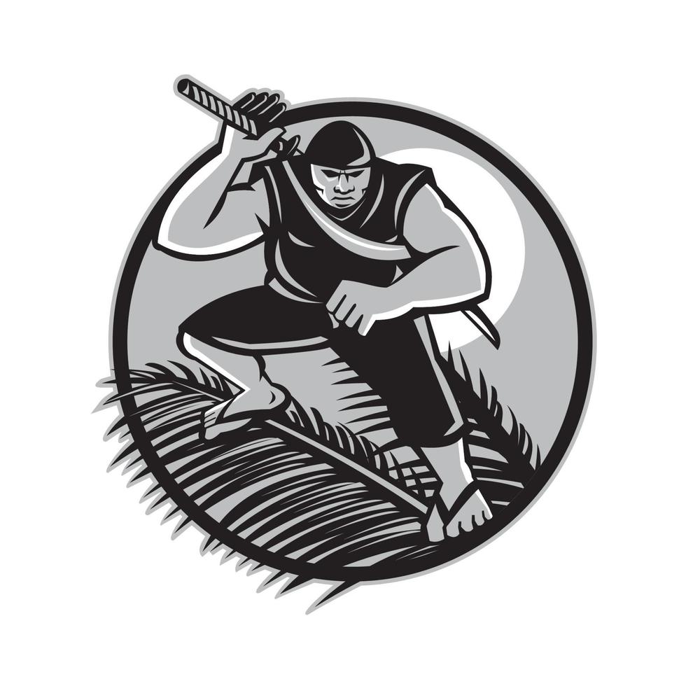 Samoan Ninja on top of Coconut Front Circle vector