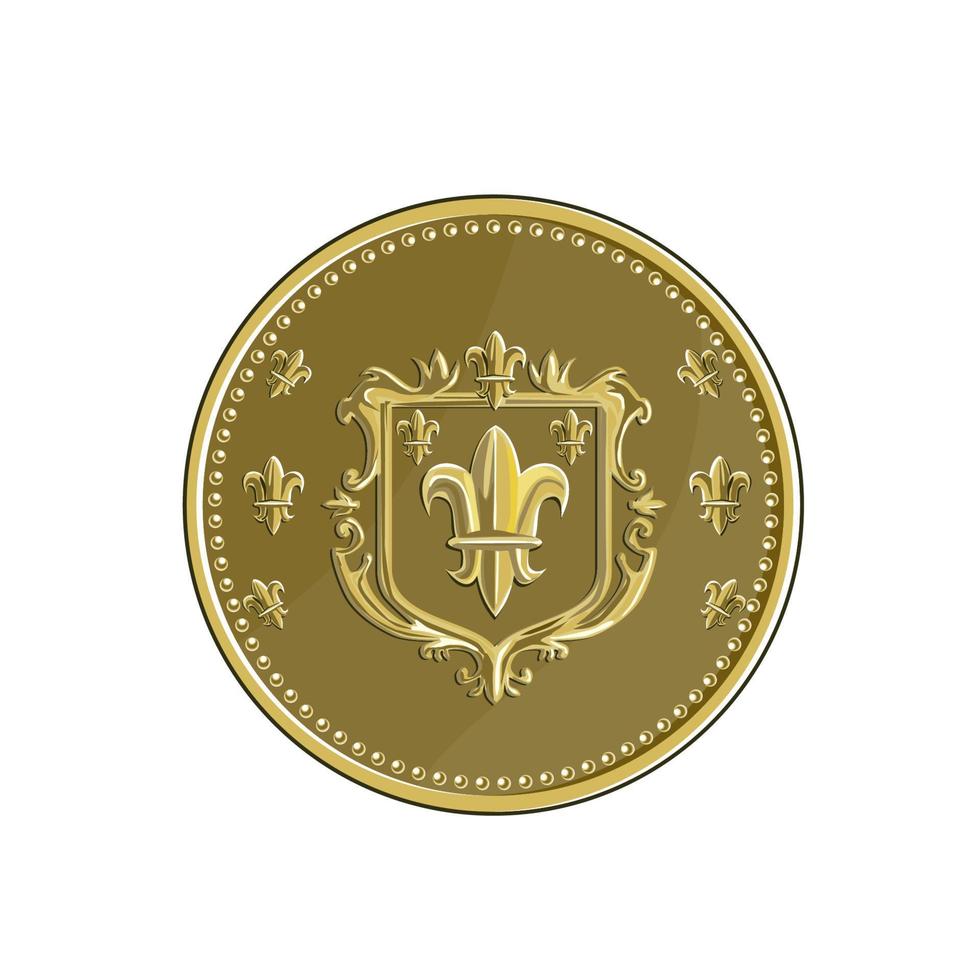 Fleur de lis Coat of Arms Gold Coin Retro vector