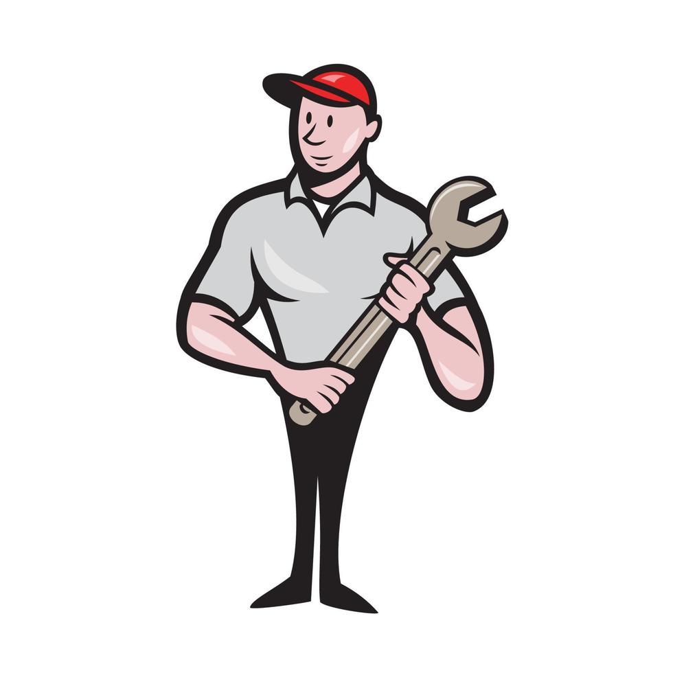 Mechanic Worker Standing Carrying Spanner Cartoon vector