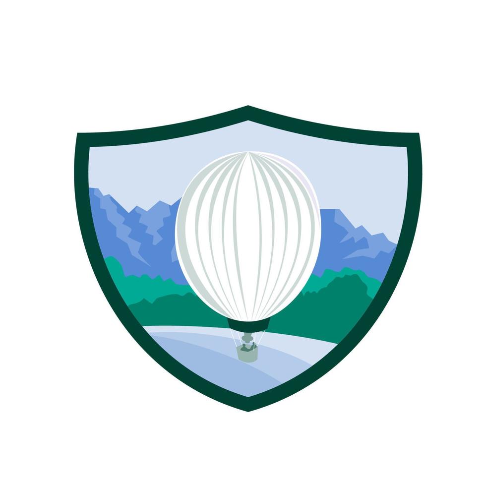Hot Air Ballooning Sea Tree Mountains Crest Retro vector
