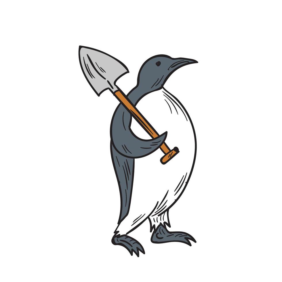 pingüino emperador con dibujo de pala vector