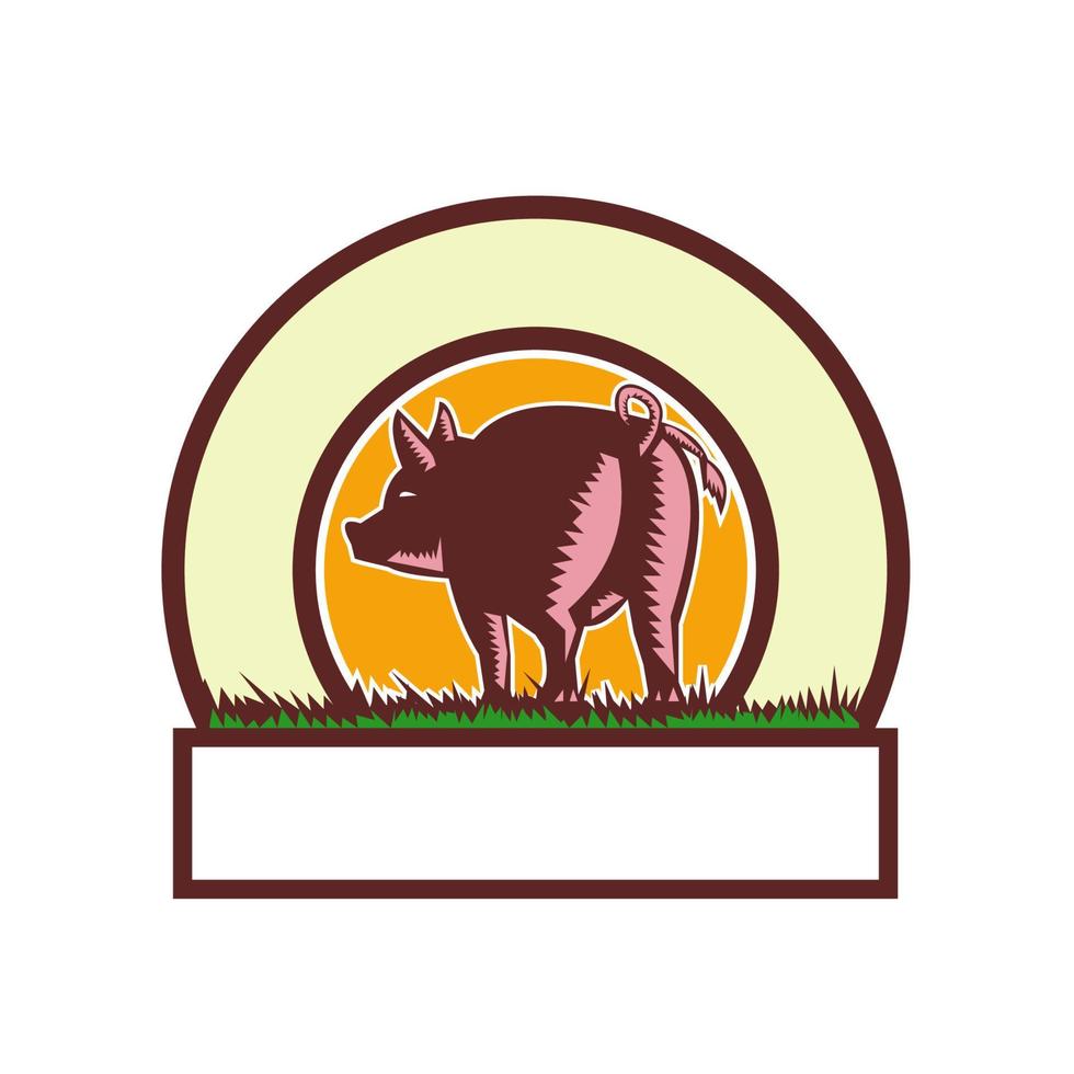 Pig Tail Rear Circle Woodcut vector