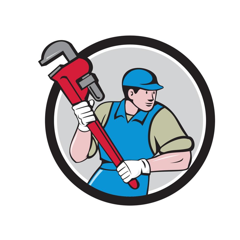 Plumber Running Monkey Wrench Circle Cartoon vector