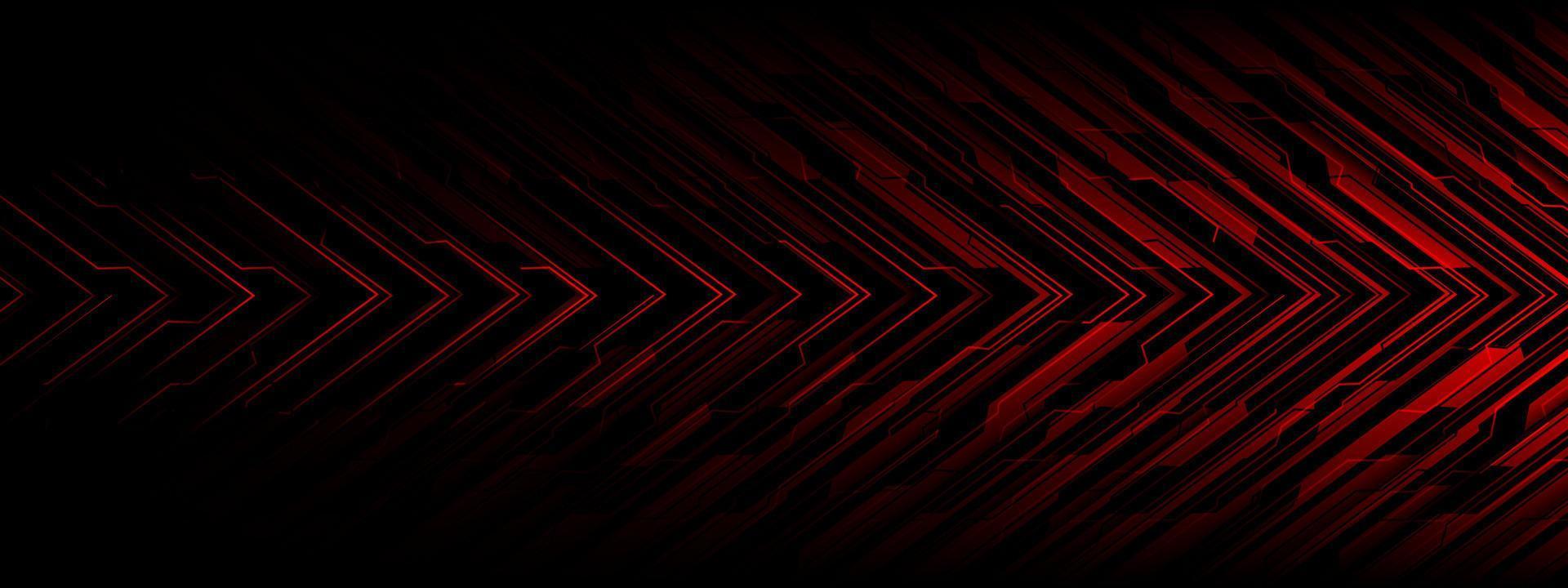 Abstract red circuit power cyber arrow direction geometric black shadow technology design futuristic background vector