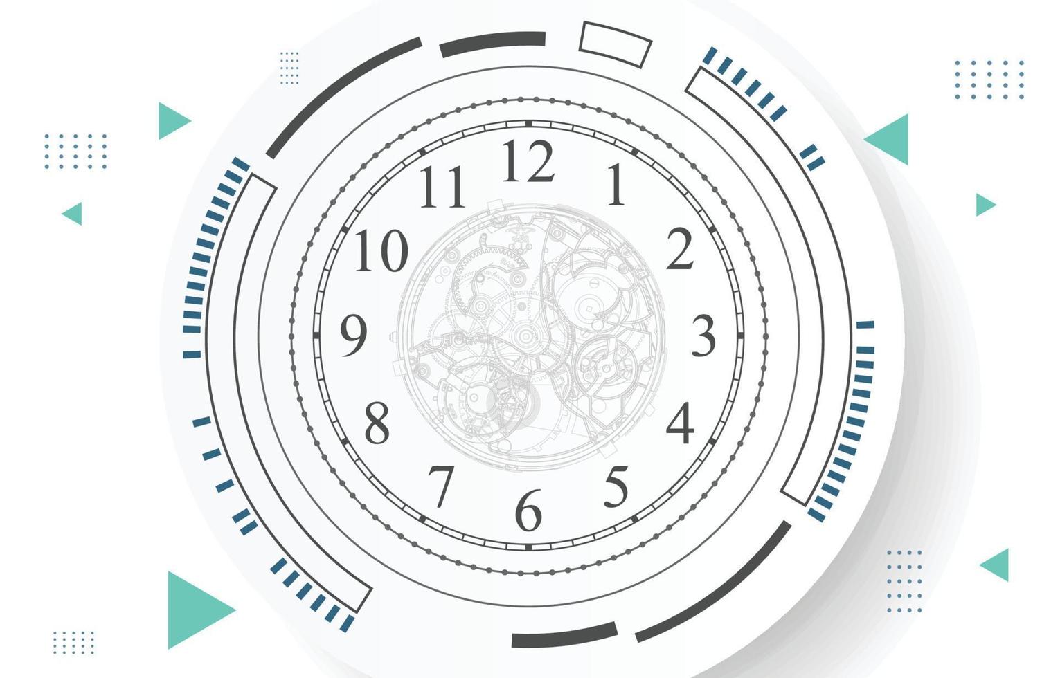 Abstract technology analog clock face on white background.Timer vector wallpaper concept.