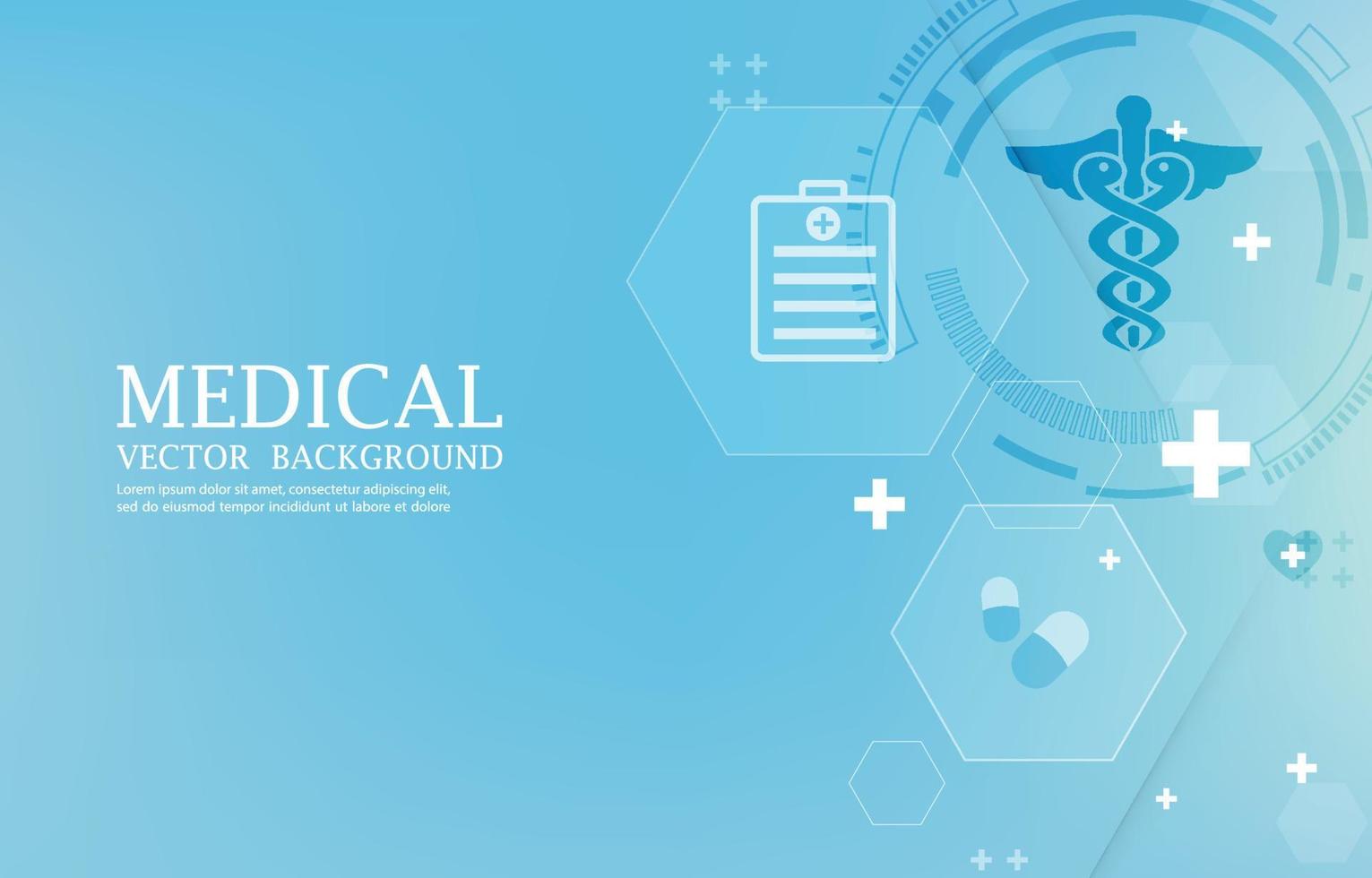 Medical technology vector background.geometric hexagon shape.medical icons.blue wallpaper