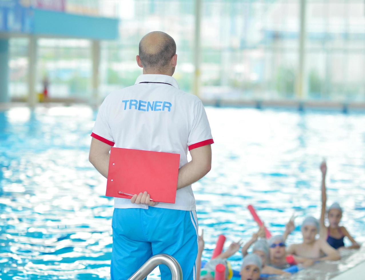 children group  at swimming pool photo