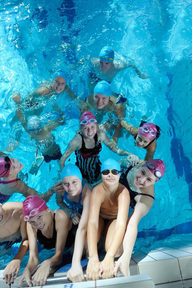 happy children group  at swimming pool photo