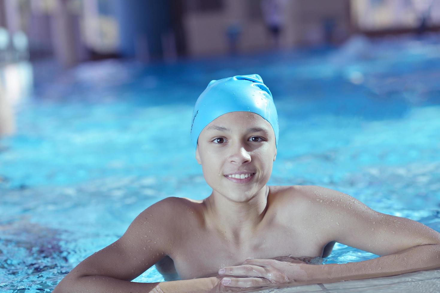 happy child on swimming pool photo