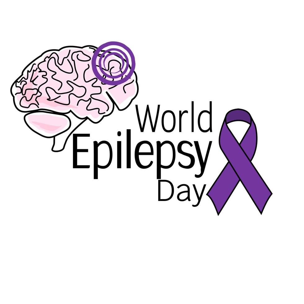 World Epilepsy Day, symbolic image of the brain, ribbons and themed inscription vector