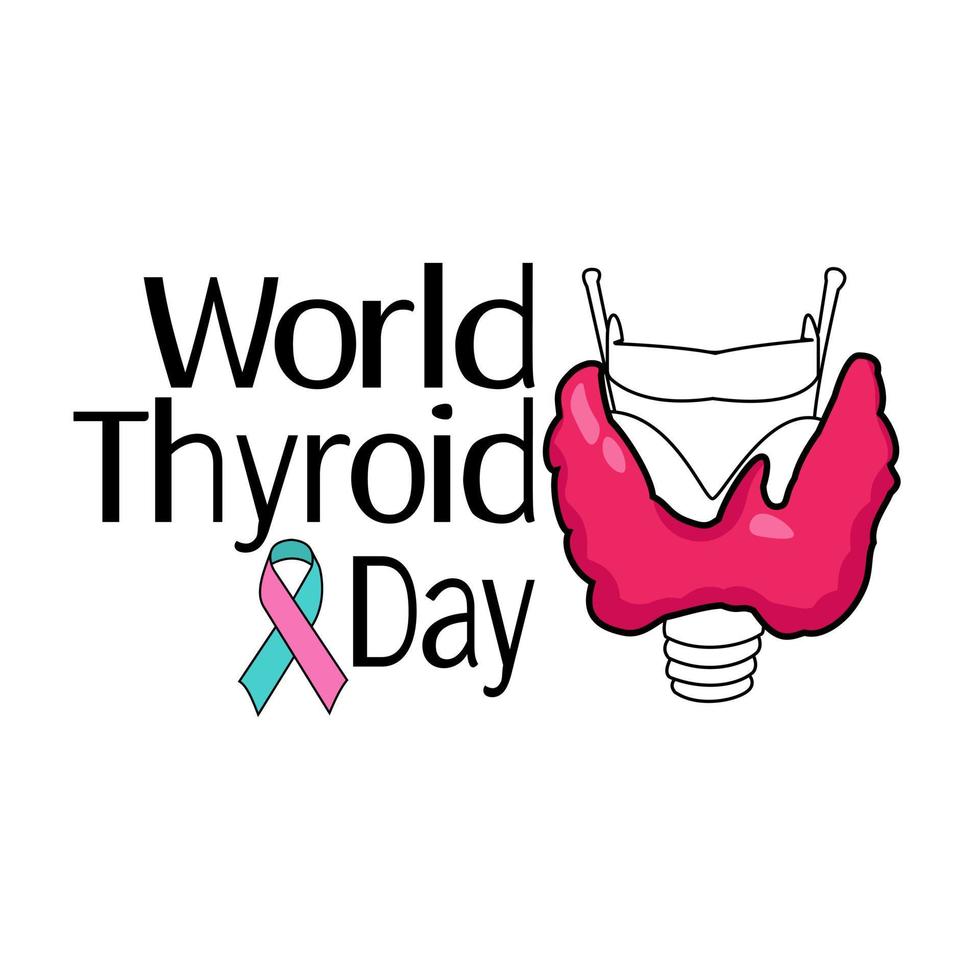 World Thyroid Day, schematic representation of the thyroid gland and the symbolic ribbon vector