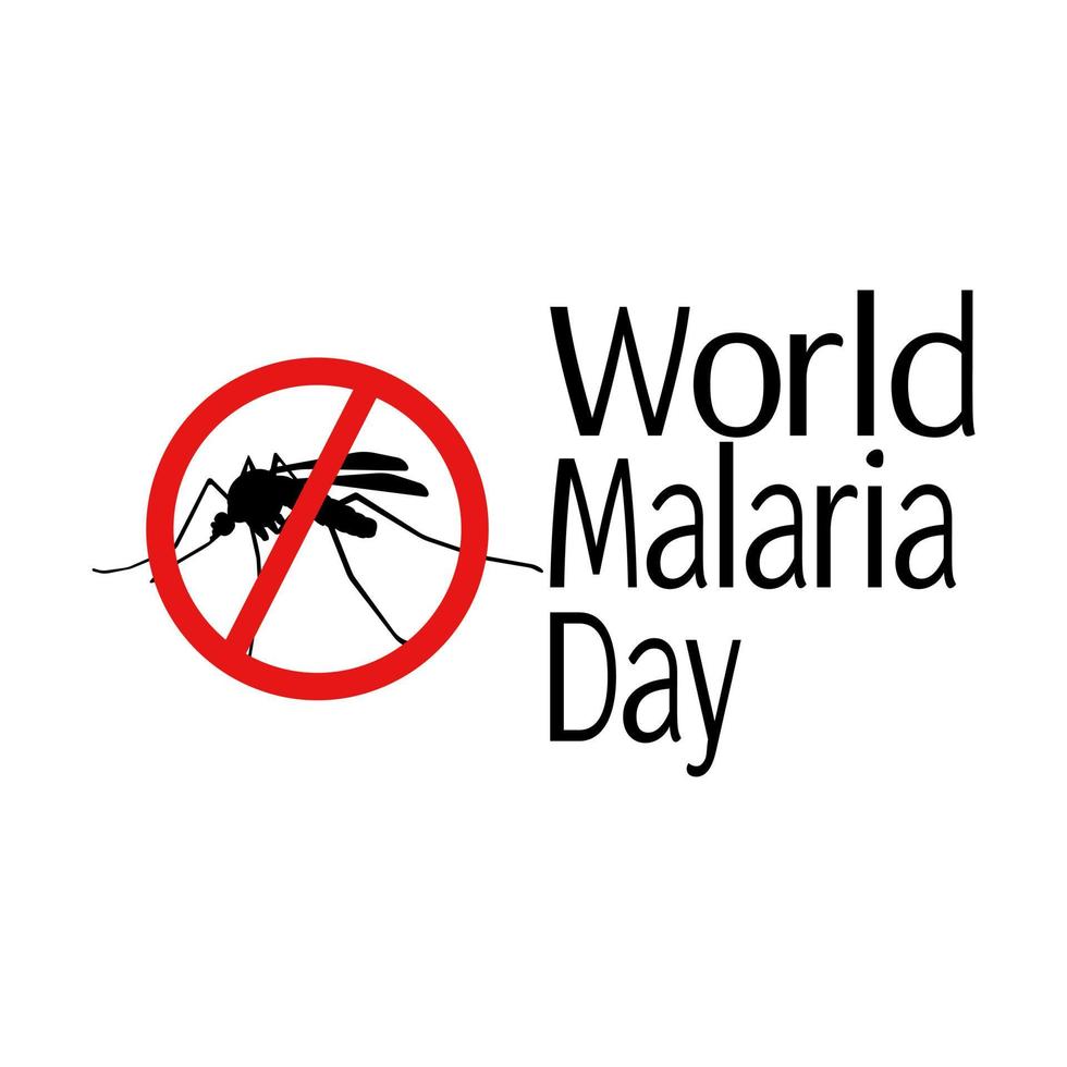 día mundial de la malaria, silueta de mosquito y señal de prohibición para pancarta o afiche vector