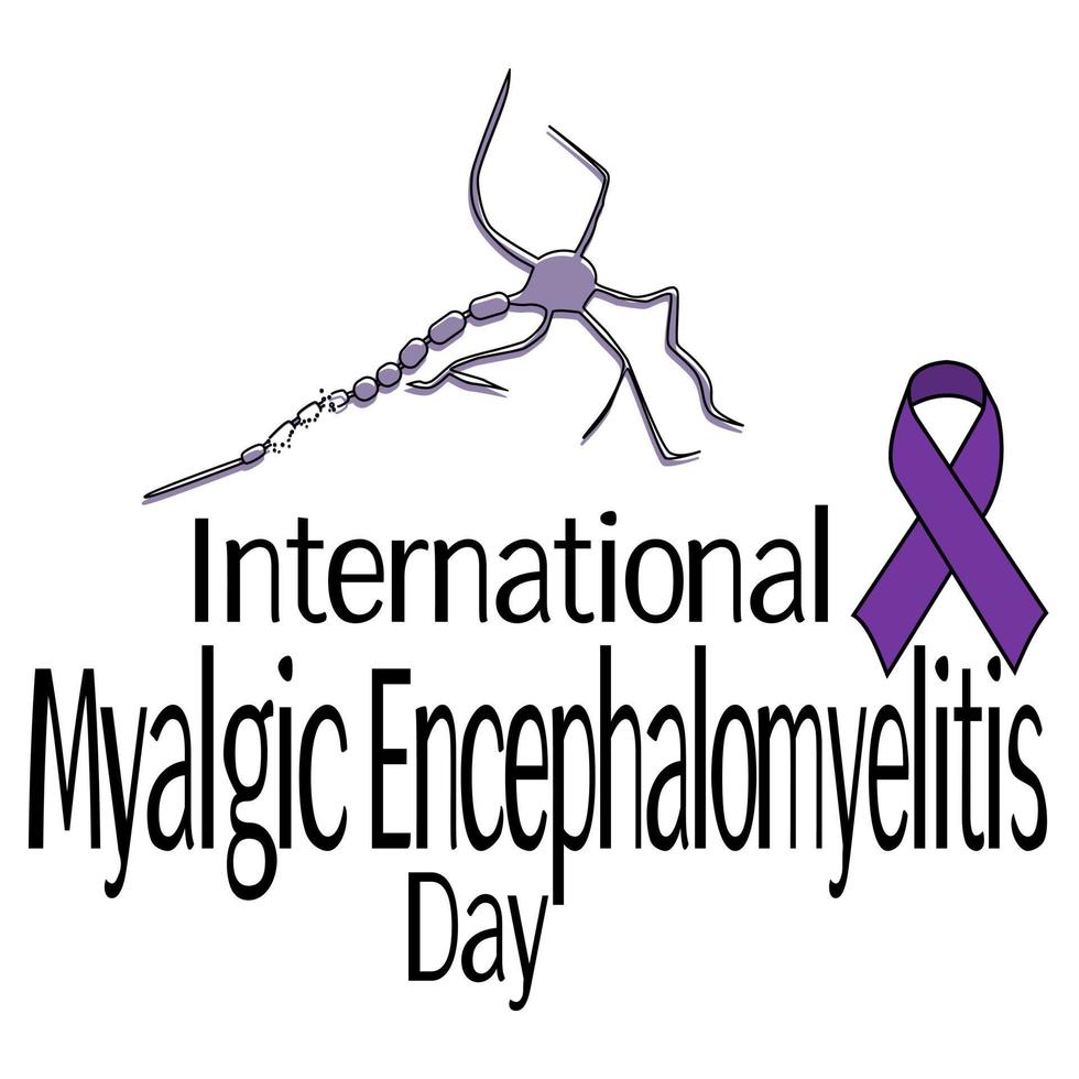 International Myalgic Encephalomyelitis Day, Schematic representation of neurons, a thematic ribbon and an inscription for a poster or banner vector