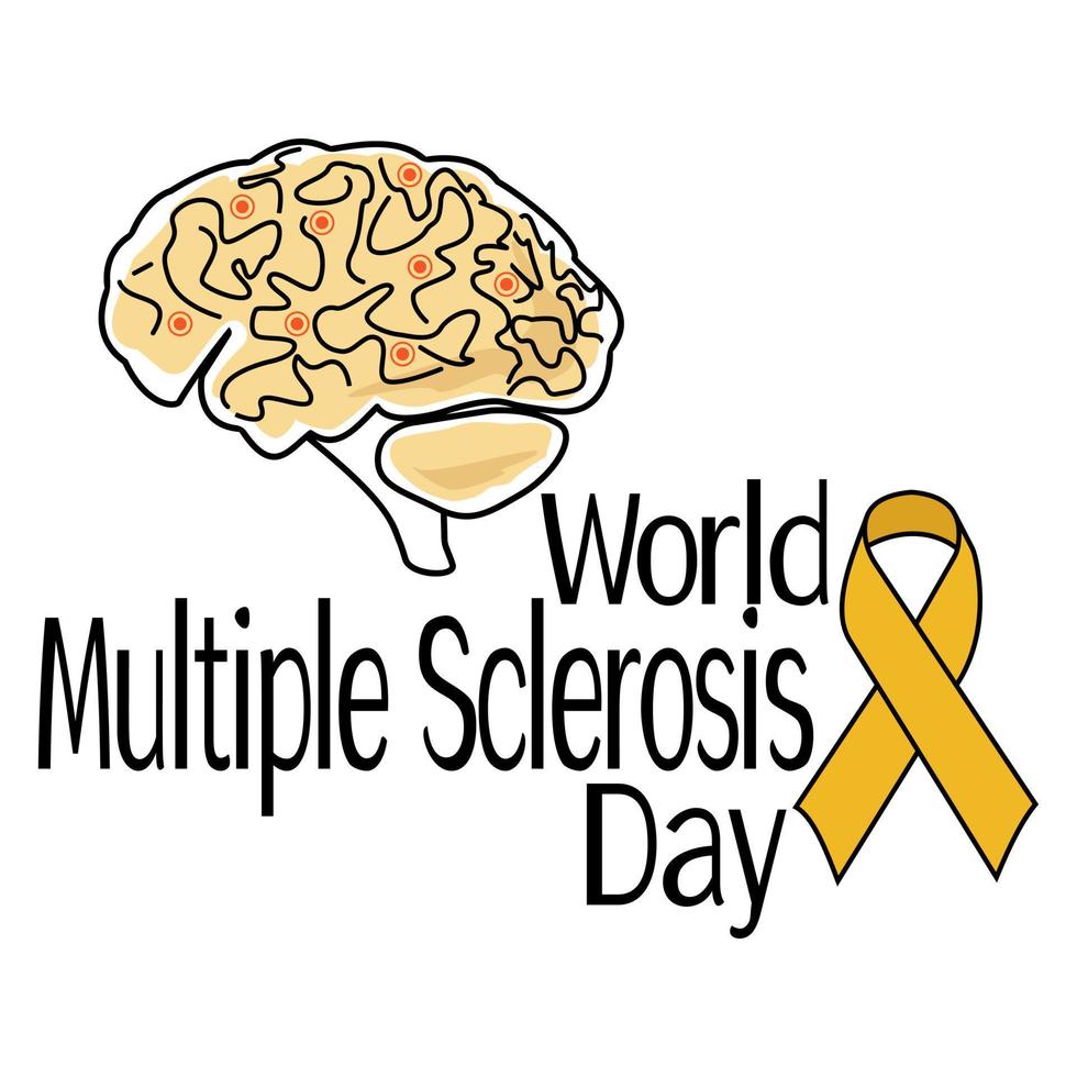 World Multiple Sclerosis Day, schematic representation of an affected human brain and a symbolic ribbon vector