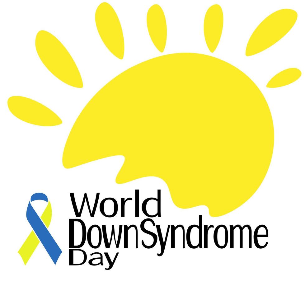 día mundial del síndrome de down, sol simbólico, cinta de dos colores e inscripción temática, para diseño de afiches, etc. vector