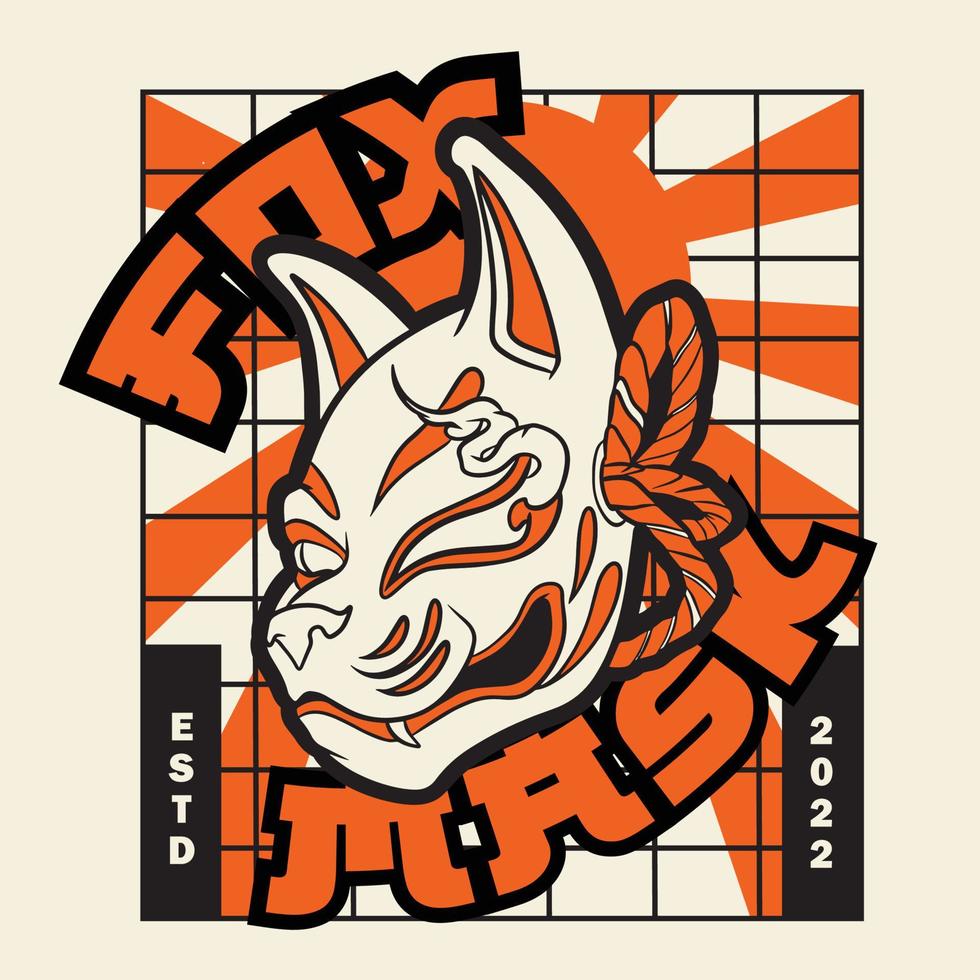 Kitsune fox mask illustration, traditional Japanese symbol. Simple drawing, isolated clip art illustration. vector