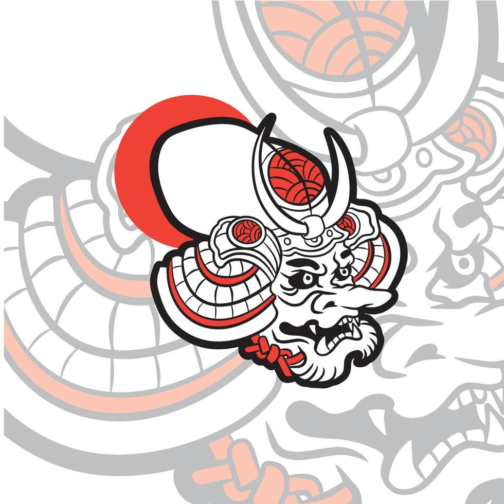 diseño de ilustración de camiseta de estilo japonés con máscara de demonio tengu. vector de ilustración de máscara japonesa aislado. adecuado para el diseño de camisetas, afiches, logotipos y fondos de pantalla.