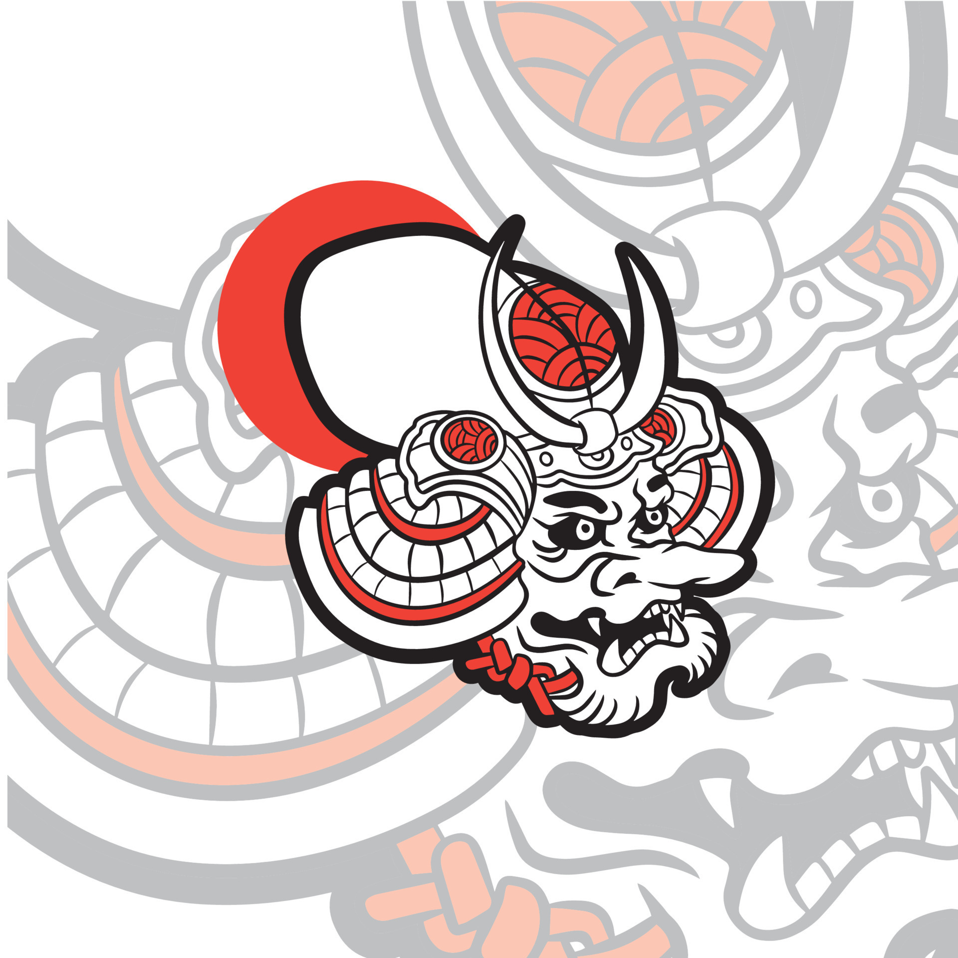 Demon Tengu Mask Japanese Style T-Shirt Illustration Design. Japanese