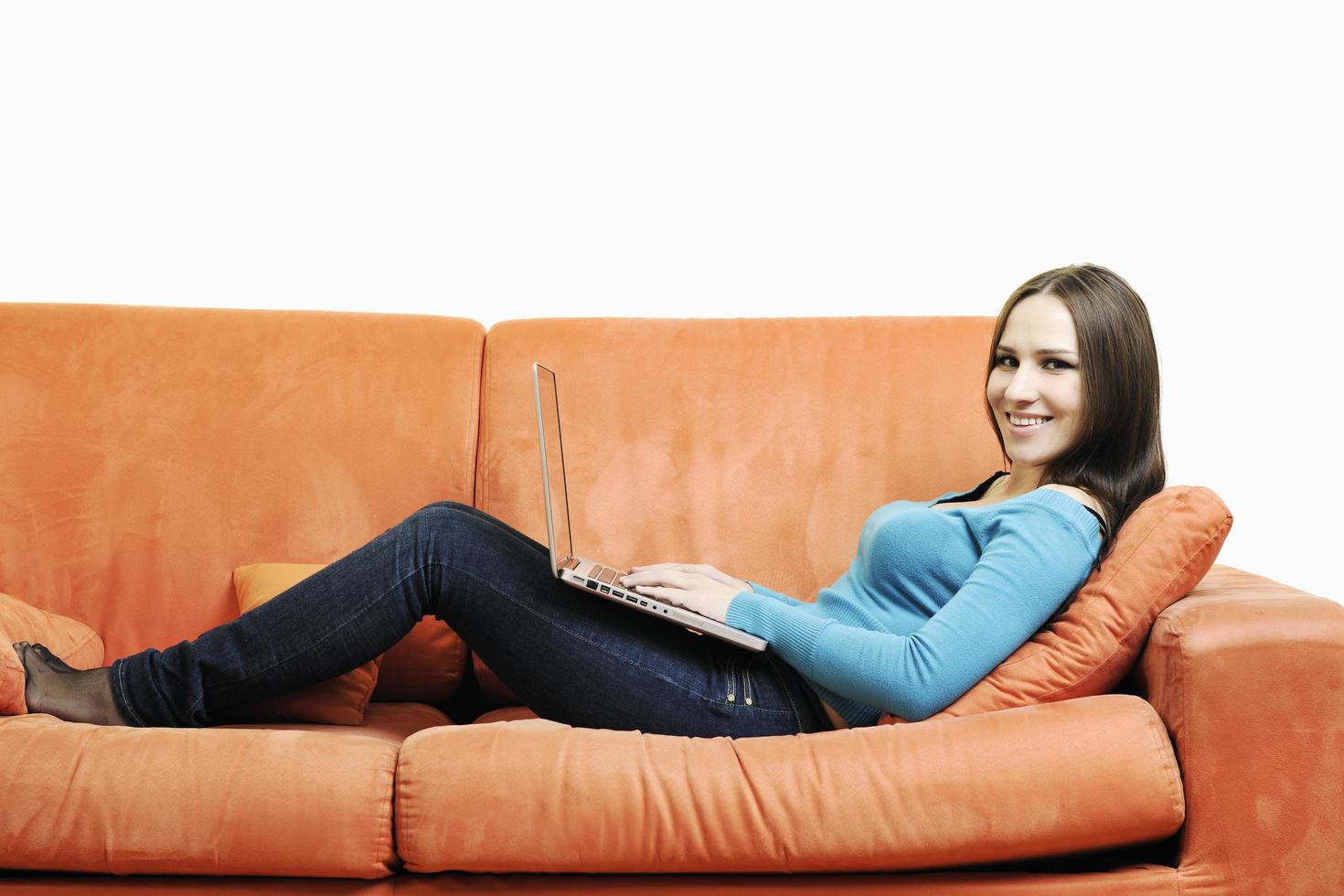 one young woman working on laptop photo