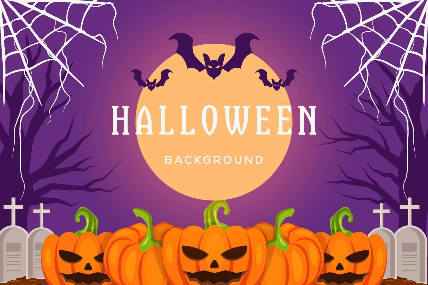 halloween background with pumpkin, bat and spider web vector