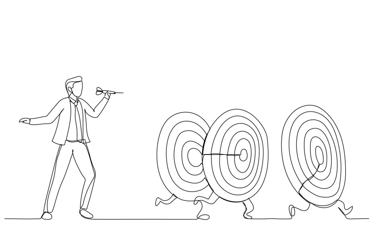 Cartoon of businessman and targets. Continuous line art style vector