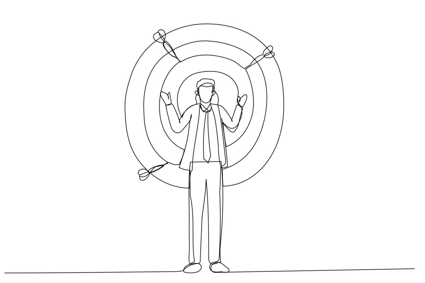 Drawing of businessman on archery targets. Single line art style vector