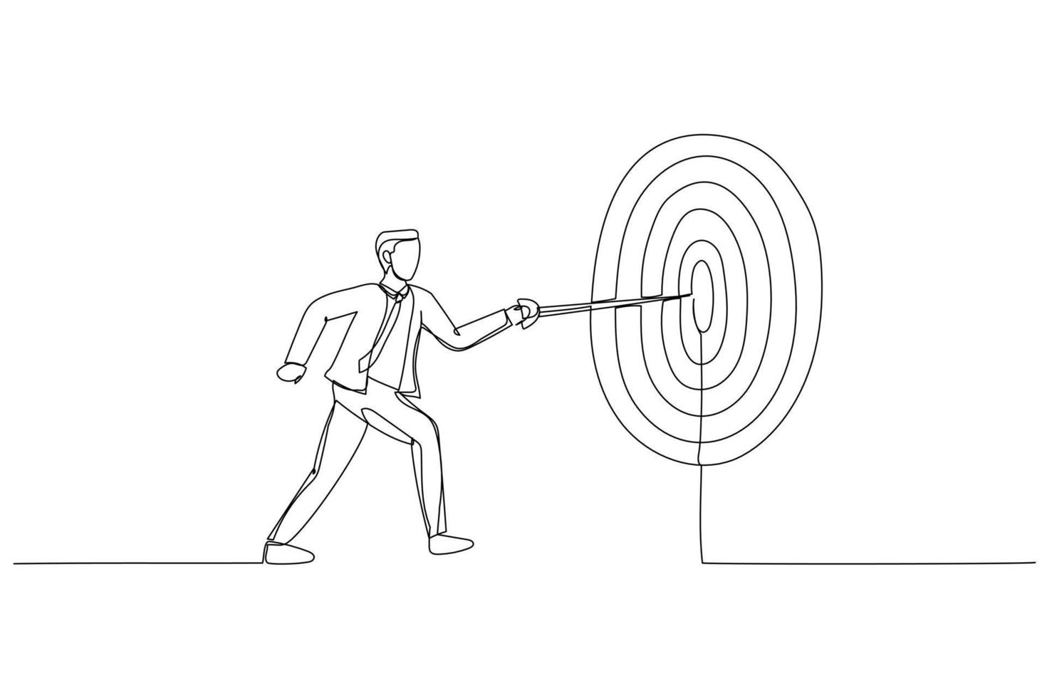 Illustration of businessman hit business target. One continuous line art style vector