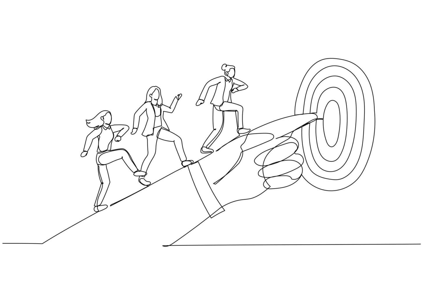 Drawing of businesswoman hand pointing to the target. Continuous line art vector