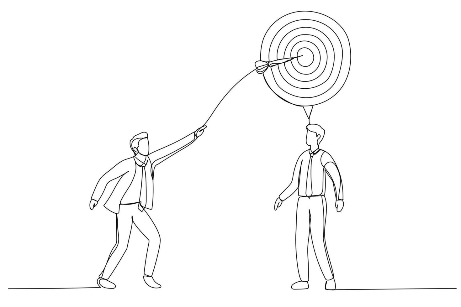 Illustration of Businessman Throw a Dart Into Target On Customer Mind. One continuous line art style vector