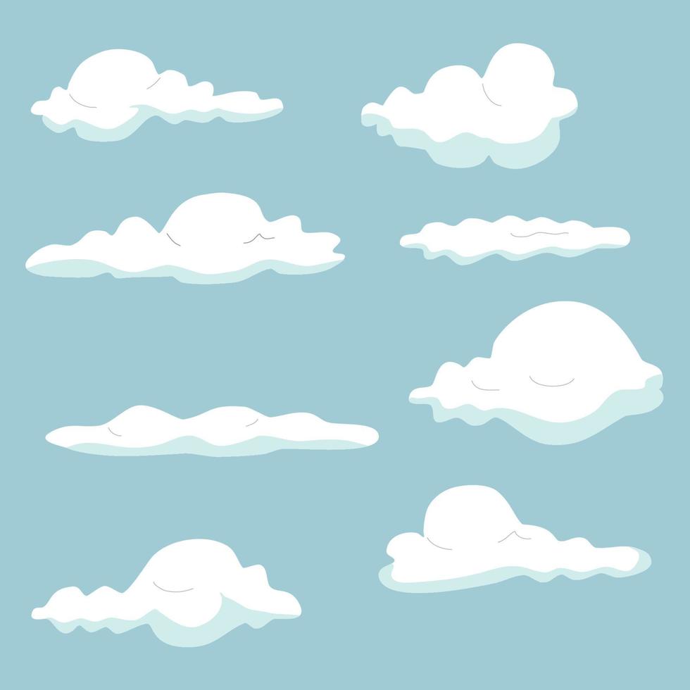 nubes de dibujos animados aisladas en la colección de vectores de fondo de cielo azul.