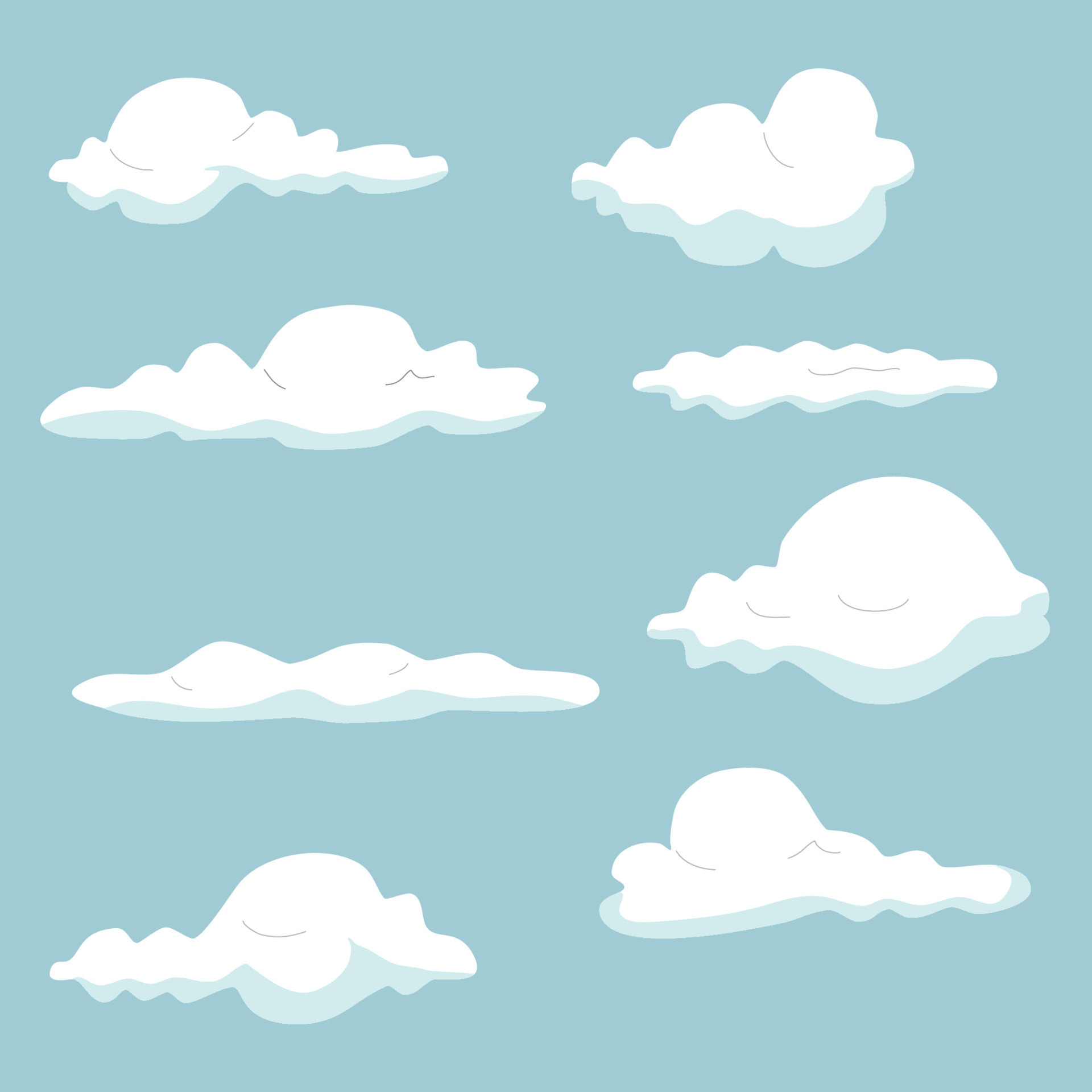Cartoon clouds isolated on blue sky background vector collection