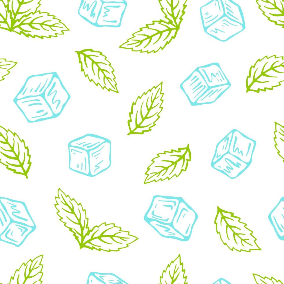 Seamless pattern with mint, ice cube. Lemonade wallpaper. Fresh summer time print. vector