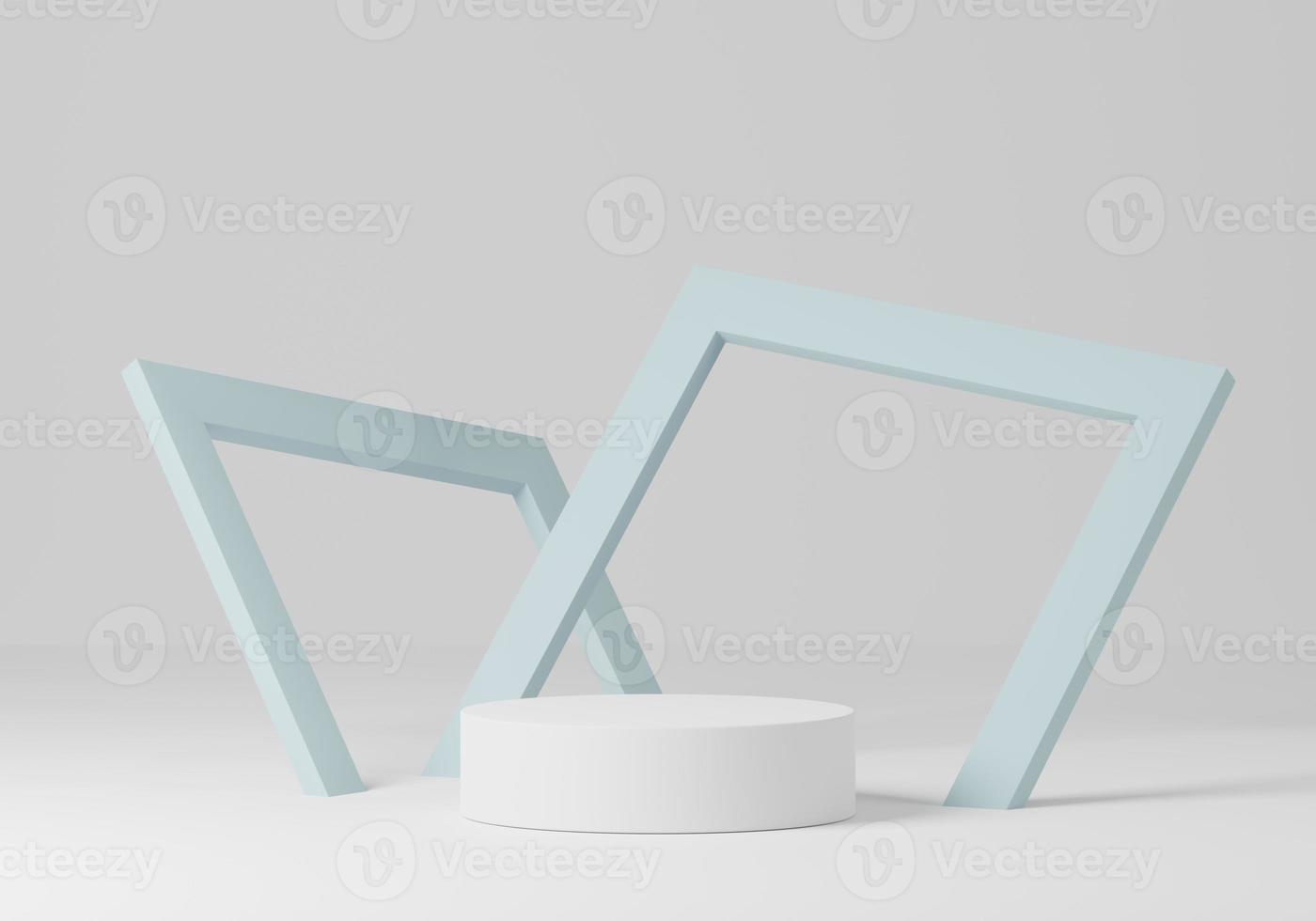 White product display podium with photo frame, Cosmetic product minimal scene with platform, Stand to show products background, 3d rendering studio with free form