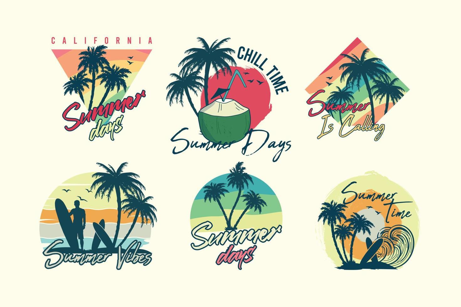 Trendy Summer T-shirt Design Set vector
